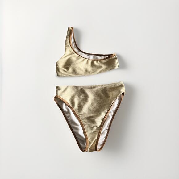 Natalie Off Duty Bikini set gold  One Shoulder , Cheeky Small womens - Picture 1 of 7